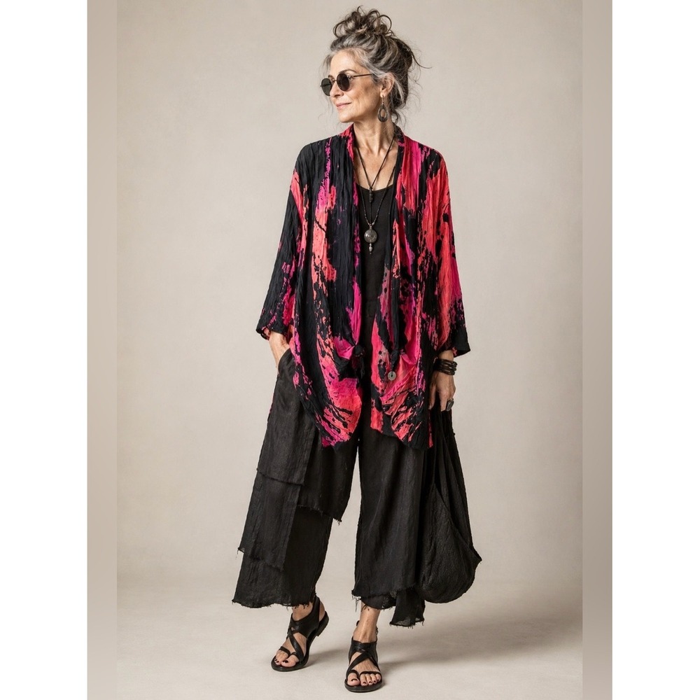 EGO Originals Hand-Dyed Kimono Jacket OS Boho Avant Garde Artsy Lagenlook USA